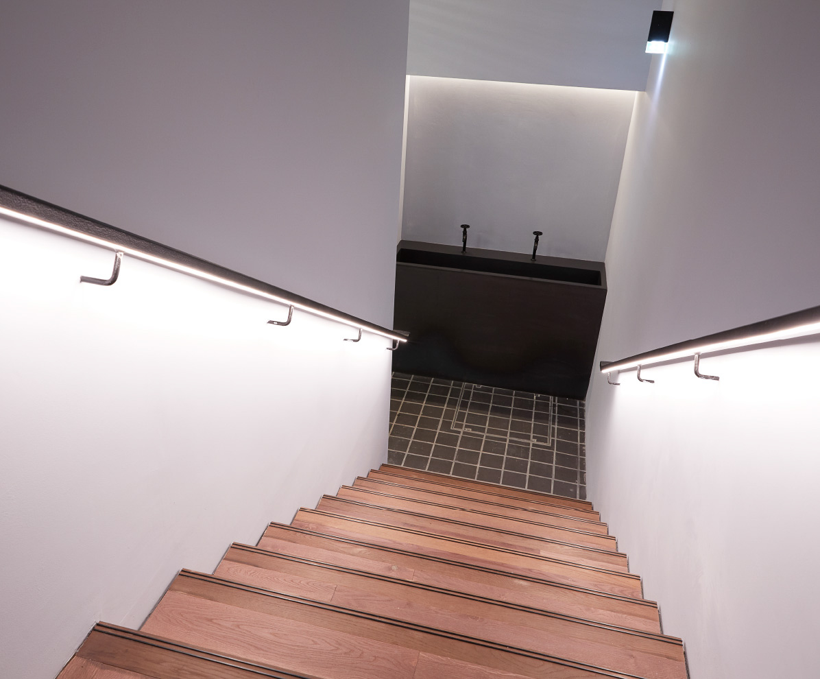 DRINKING FOUNTAIN, Mild steel face with custom Corian sink and Studio Ore taps.
