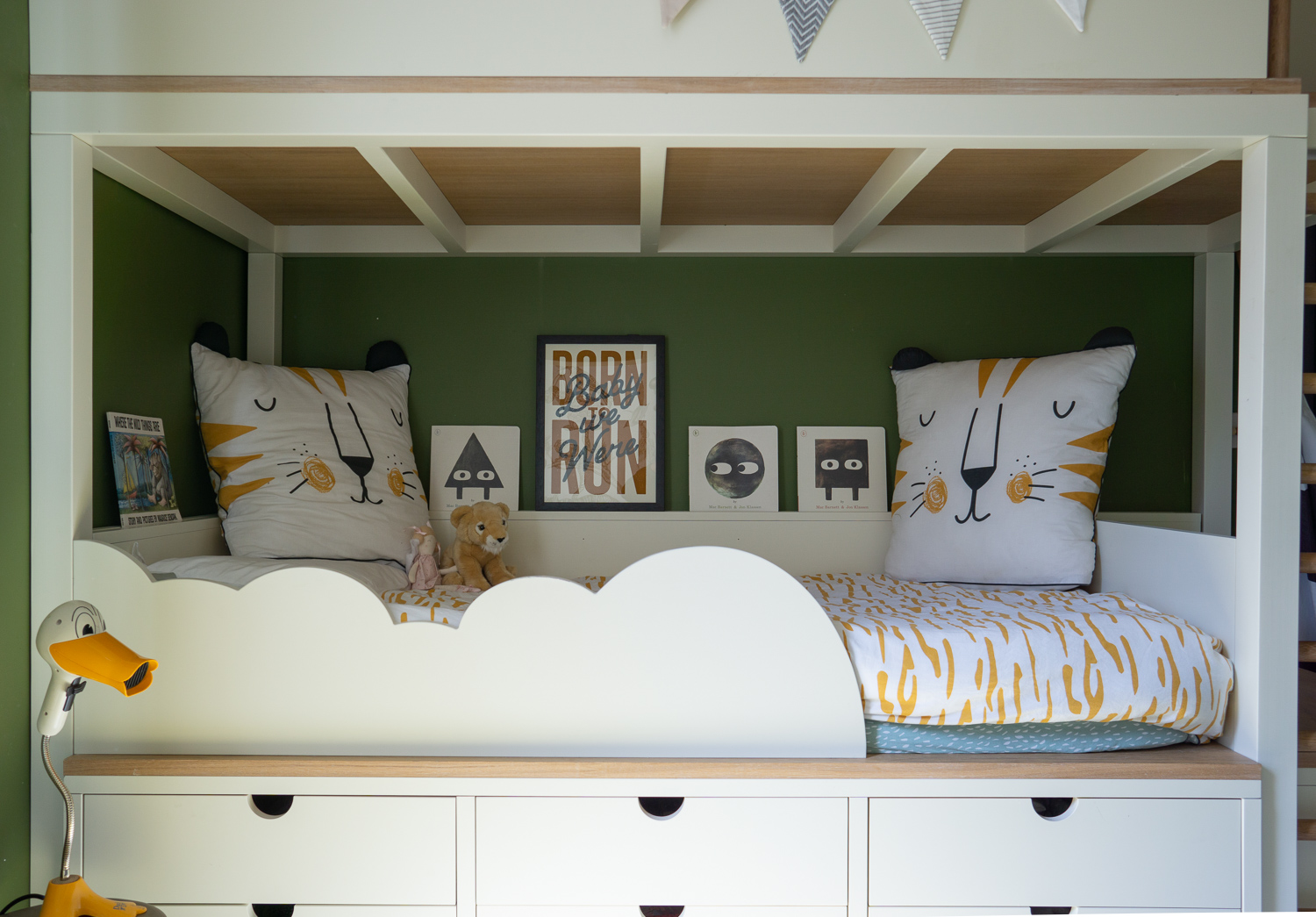 Bunk Bed, Based on a captains bed. The lower cloud is removable so as to transform into daybed.
