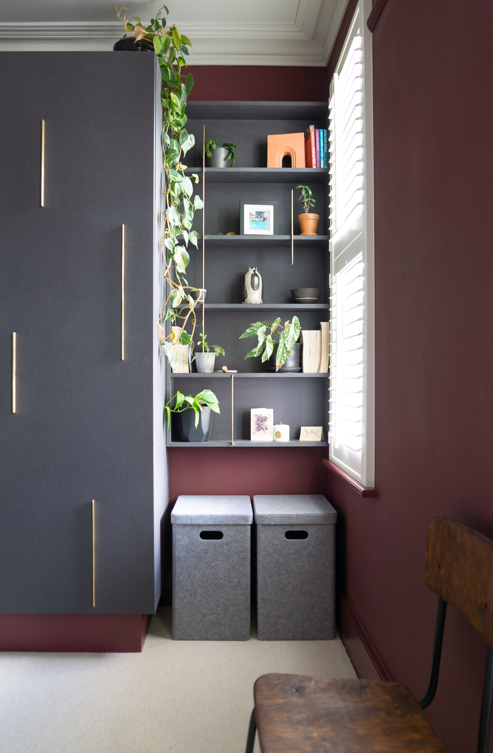 Wardrobe Shelf, So as to not block the natural light we made a cozy shelf for this recess.
